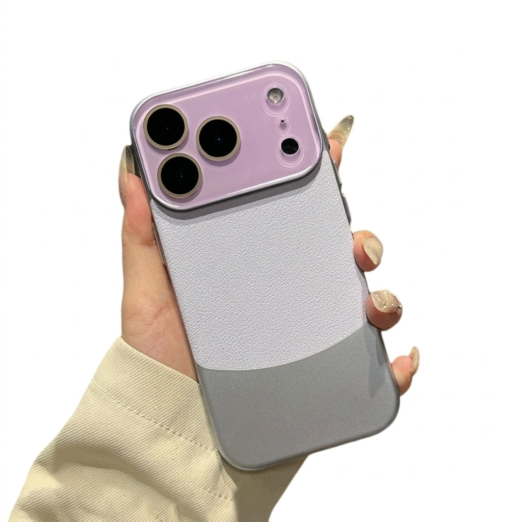 Color-blocked Leather Texture Phone Case