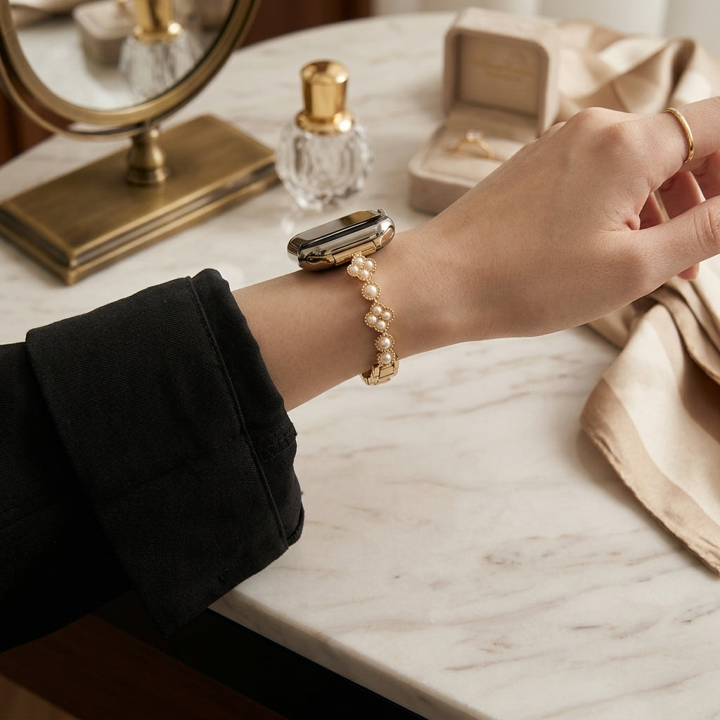 Alloy & Artificial Pearls Band
