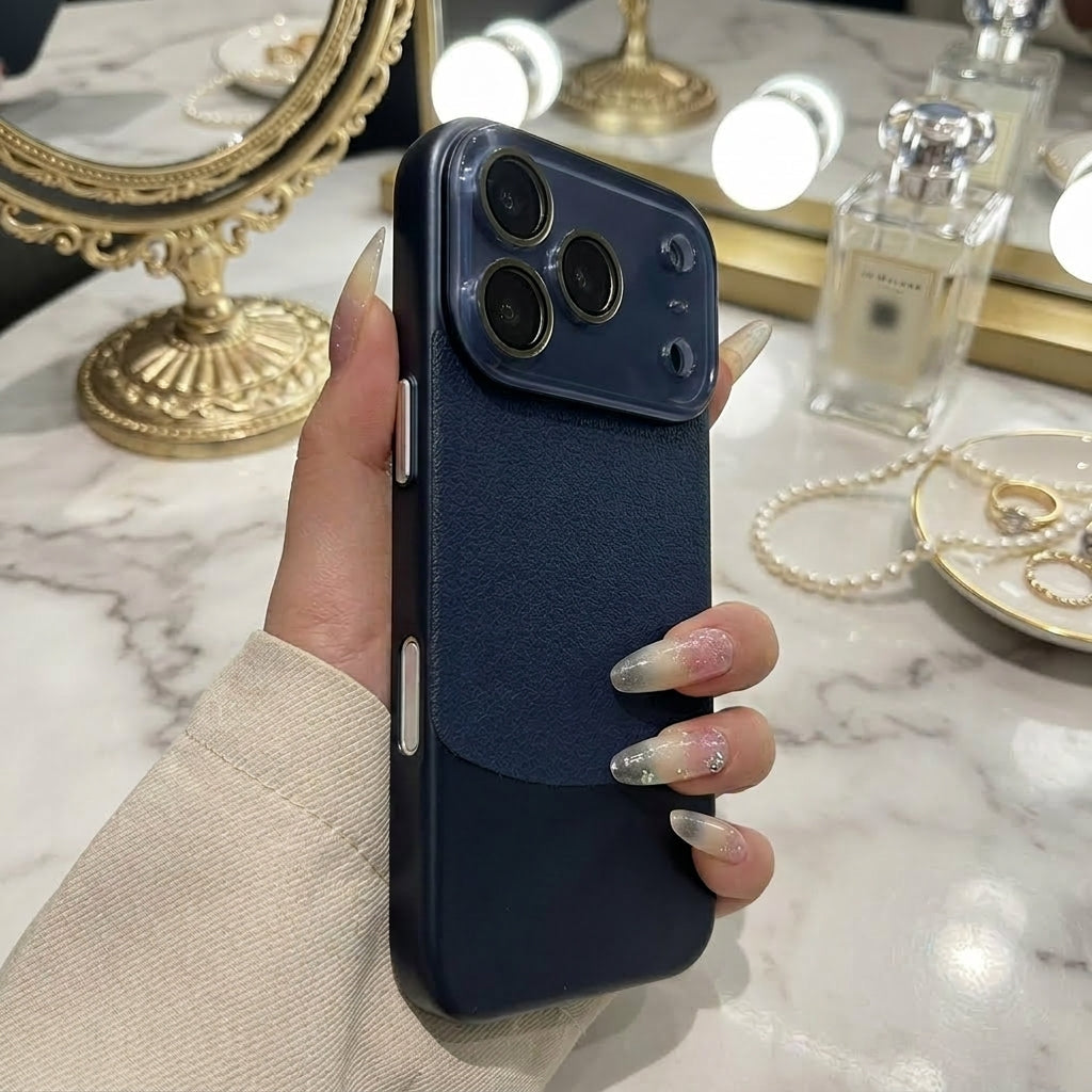 Color-blocked Leather Texture Phone Case
